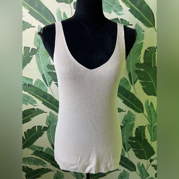 CJLA Cream Ribbed Knit Long Sweater Tank Size M - Picture 1 of 4